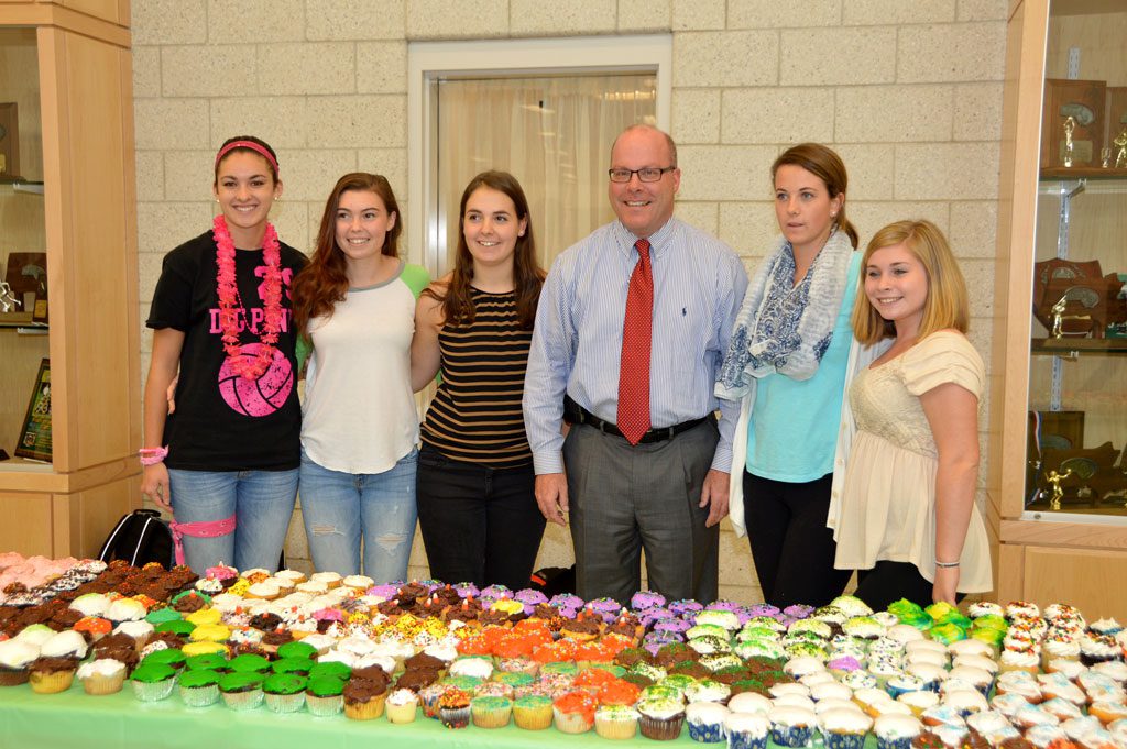 HIGH SCHOOL PRINCIPAL and superintendent–elect Jon Bernard was treated by the NRHS Student Council to a special reception last Thursday, two days before he took over as the new school superintendent. With Bernard, from left: Student Council officers Allison D’Orlando, Mackenzie Sturdevant, Jackie Lanzaro, Alex McGeachie and Daniell Gillis. (Bob Turosz Photo)