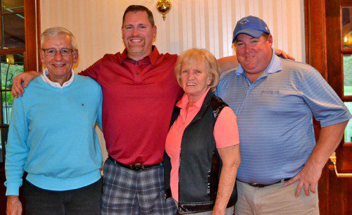 THE WINNERS of the low gross awards at the TSF Golf Tournament were (L to R) Jim Pappas, third; Rob Curley, first; Ellie DePasquale, first ladies and PJ Nelson, second. (Ann Hadley Photo)