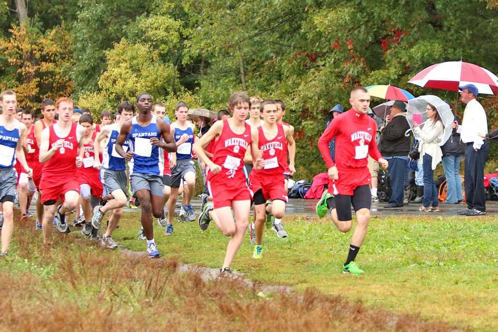 THE WARRIOR boys’ cross country team returned home to the Beasley Track and Field Course and easily prevailed against Wilmington, 15-49. Wakefield placed 16 finishers in the top 20. (Donna Larsson File Photo)