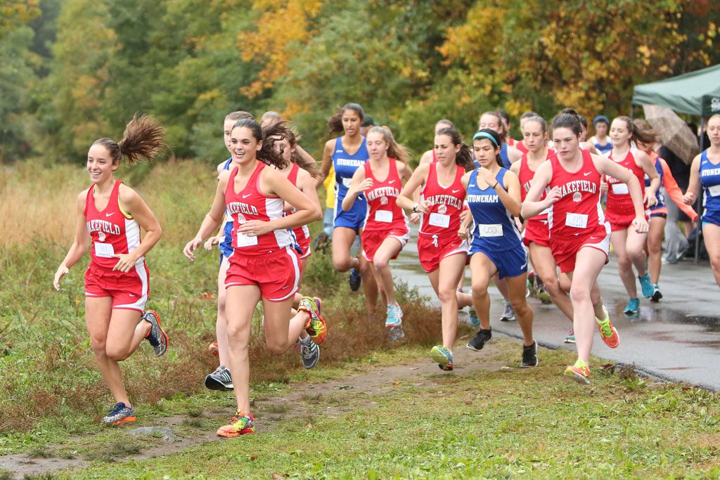 THE WMHS girls’ cross country team captured seven of the top 10 places against Melrose as it prevailed by a 22-39 score in a showdown of unbeaten teams in the Middlesex League Freedom division. The Warrior gained at least a share of the M.L. Freedom division crown with the victory. (Donna Larsson File Photo)