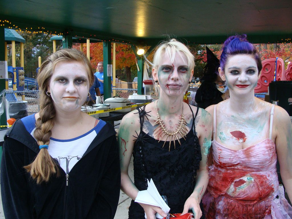 ZOMBIE AWARD NOMINEES Madison Koury, Caitlin Trudell and and Brigid Geoffrion Scannell were nominees for the Zombie Award in the Red Carpet skit at the 20th annual Martins Pond Haunted Playground sponsored by the Martins Pond Association. (Lori Lynes Photo)