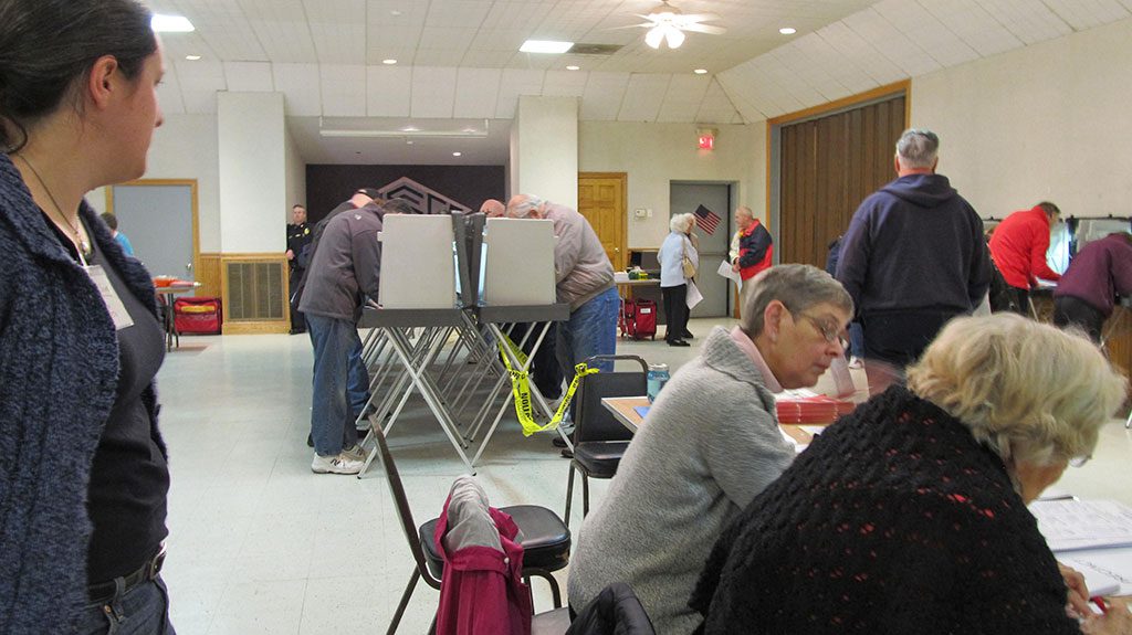 THERE was a heavy turnout at the West Side Social Club polling place during Tuesday’s mid-term election. Over 13 percent of the town’s 17,410 registers voters had cast ballots by 10 a.m. (Gail Lowe Photo)