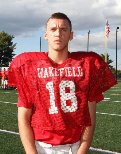 TIGHE BECK, a junior WR/DB, was named the Daily Item Football Player of the Week for his effort in Wakefield’s 14-13 triumph over Burlington last Friday night at Landrigan Field. Beck led a good defensive effort with 12 tackles. He also had one reception for seven yards on offense. (Donna Larsson File Photo)