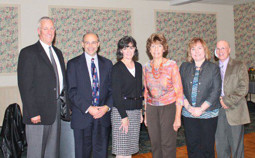 THE OFFICERS OF THE Scholarship Foundation of Wakefield, at their annual meeting, are from left to right: Jay Pinette (Auditor), Jim Guarino (Financial Vice President), Jennifer Walter (President), Diane Lind (Secretary), Cathy Donovan (Vice President), and Jay Landers (Treasurer). Missing from photo: Christina Mogni (Financial Secretary).
