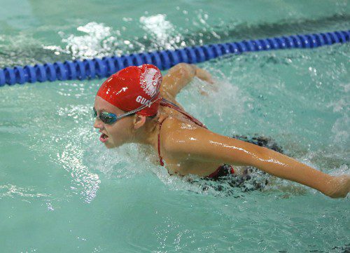 MADISON GUAY, a junior, was named a Middlesex League all-star in girls’ swimming. Guay placed fifth in the 200 freestyle and ninth in the 100 butterfly at the league meet. (Donna Larsson Photo)