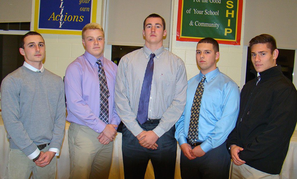THE 2015 Pioneers football squad will be led by five captains, from left: Drew McCarthy, CJ Finn, Cam DeGeorge, Spencer Balian and Drew Balestrieri.  (Tom Condardo Photo)