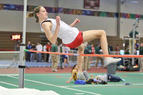 MADDIE ORO is among those returning to the MHS girls indoor track team and has already qualified for States after a win against Stoneham. (file photo) 