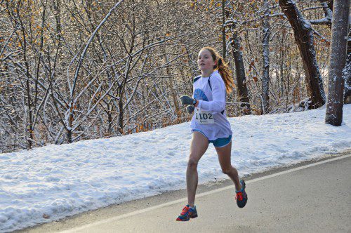 NORTH READING'S NICOLE ROBERTS, a freshman at Amherst College, finished ahead of all other female runners in the Turkey Trot in 18:47. (Bob Turosz Photo)