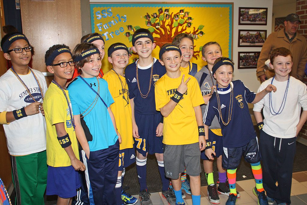 YOUNGSTERS, from left, Sahil Akhter, Anthony Attubato, Jake Calvani, Sonny  Tropeano, Lucas Cook, Matthew Ciampa, Brendan Powers, Rogan Cardinal, Jack Calichman, Christian Rosa and Ben Sieve had a great time at Summer Street's School annual walk-a-thon on Wednesday, Nov. 26. The annual fundraiser for the elementary school's PTO was held indoors this year because of inclement weather. (Dan Tomasello Photo)