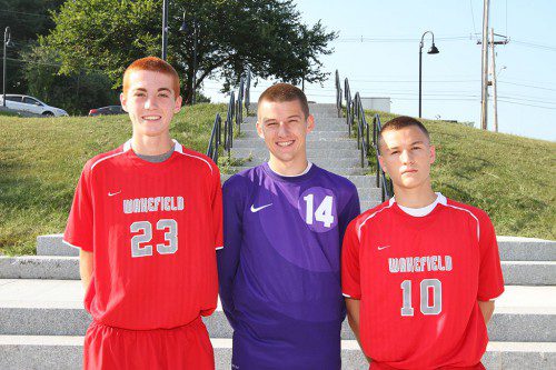 THE THREE captains for the Warrior boys’ soccer team were all named Middlesex League All-Stars. From left to right are Ian Ritchie, Tyler Strauss and Neil Fitzgerald. (Donna Larsson File Photo)