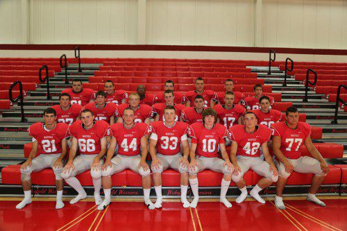 THERE WERE 21 juniors on the Warrior football roster, many of whom played at the JV level this past fall. In the front row (left to right) are Zach Conlon, Bradley Sletterink, Evan Gourville, Zach Kane, Ned Buckley, Paul McGunigle and Logan Dunn. In the second row (from left to right) are Alex Jancsy, Matt Smith, Matt Mercurio, Mike Morgan, Kevin Russo, Eric Smith and Brandon Baeringer. In the third row (from left to right) are Nick Nice, Jared Regan, Alex Fils-Aime, Nick Elcewicz, Mike Hakioglu, Tighe Beck and Devin Pronco. (Donna Larsson Photo)