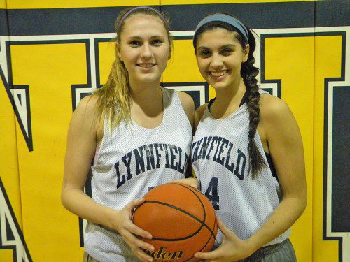GIRLS’ BASKETBALL captains Emma Mancini (left) and Toni DiCesare were thrilled to return to the court this week. The two captains will be leading a promising nucleus this winter and are looking to help the Pioneers return to the Division 3 North state tournament. (Dan Tomasello Photo)