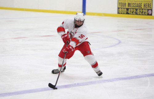 DYLAN MELANSON scored two out of three Warrior goals against Stoneham on Saturday at the Stoneham Arena. Wakefield lost the game, 5-3.  (Donna Larsson File Photo)