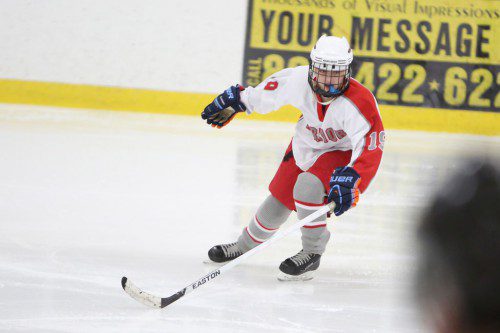 BROOKE LILLEY, an eighth grade forward, scored a goal and assisted on another in Wakefield’s 5-3 loss against Burlington last night at the Ice Palace. The Warriors fell to 0-7-2 on the season. (Donna Larsson File Photo)