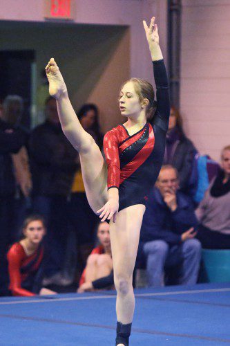 SOPHOMORE ABBY Harrington is the lone captain on the girls’ gymnastics team and she will be competing in the all-around for the Warriors.  (Donna Larsson File Photo)
