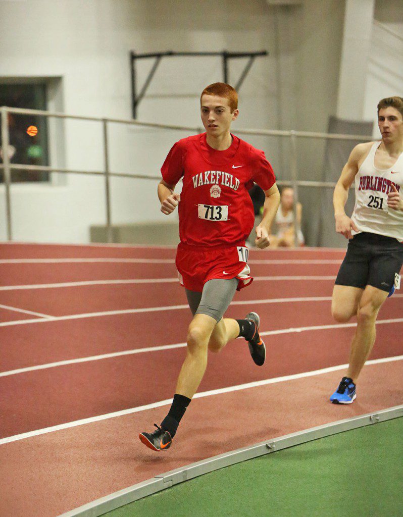 SENIOR IAN Ritchie was a member of Wakefield’s first place distance medley relay team and Wakefield’s second place 4x800 relay. The Warriors placed second overall in the team scoring in the meet. (Donna Larsson File Photo)