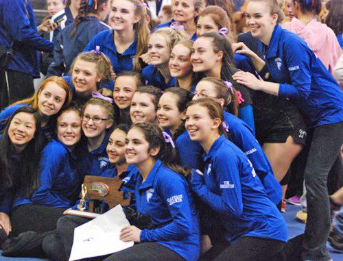  THE GIRLS on the gymnastics team are headed to the MIAA State Tournament on Saturday, Feb. 28  at Algonquin Regional High School. The meet is at 6 p.m. (Courtesy Photo)