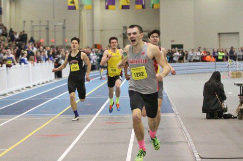 JACKSON GALLAGHER, a senior, came in second overall in the 600 meter run in a time of 1:20.85 in the All-State meet which was held Saturday at the Reggie Lewis Track and Athletic Center. Gallagher will be competing in the New England championships on Friday night at the Lewis Center. 