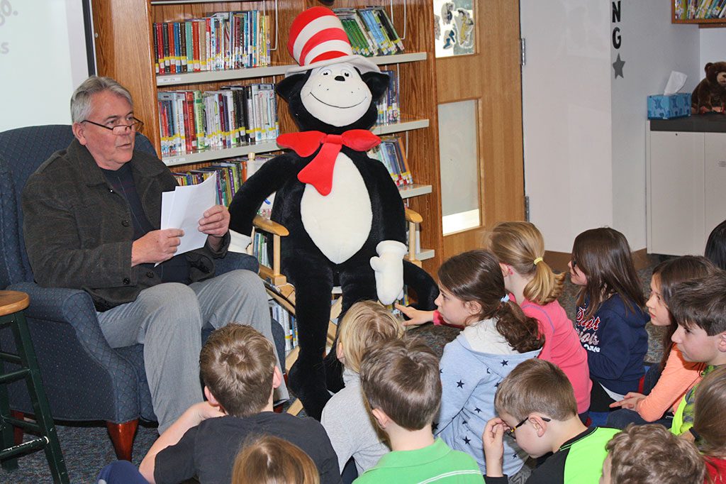 BOARD OF SELECTMEN Chairman Dave Nelson gave a Dr. Seuss history lesson to a group of second and fourth grade students during Read Across America Day at Summer Street School recently. Read Across America is an annual event that celebrates Dr. Seuss’ birthday and encourages children to develop a love of reading. (Dan Tomasello Photo)