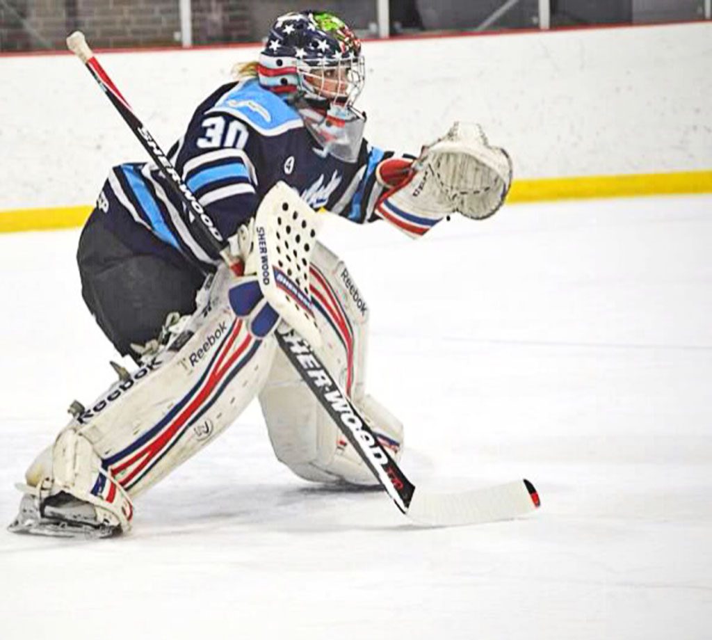 LYNNFIELD HIGH SCHOOL sophomore Lauren Hennessey, the starting goalie for the Peabody-Lynnfield co-op girls’ hockey team, was named a Northeastern Conference All-Star for the second year in a row. Along with her All-Star achievement, she was selected as a Northeastern All Conference goalie. Lauren was the only goalie picked for the All Conference, which makes her the best goalie in the league. Hennessey faced an average of 30-40 shots per game and had a save percentage of 94.04. She was also awarded Most Valuable Player Award at the end of the 2014-2015 season. (Courtesy Photo)