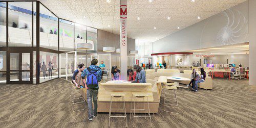 PLANNED RENOVATIONS at Melrose High include new technology classrooms, a student services suite and a 21st century Learning Commons, the latter of which is shown in this rendering. The work’s price tag is estimated at $5.3 million.