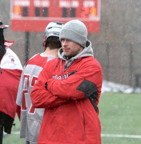 NEW WMHS boys’ lacrosse head coach Andrew Lavalle earned a victory in his debut for the Warriors. Wakefield routed Austin Prep by a 14-2 score on Saturday at Landrigan Field.  (Donna Larsson Photo)
