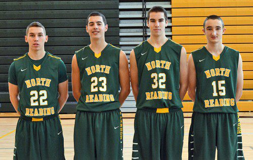 THE BOYS 2015 VARSITY basketball team had four seniors: Shane Bartlett, Derek Hogan, Tom Lewis and Peter Walsh. (Deanna Castro Photo)