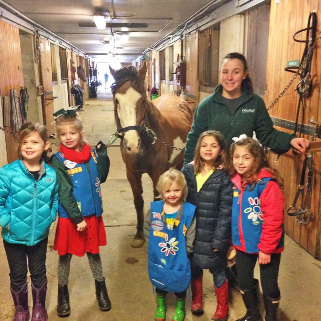 NORTH READING Girl Scouts Daisy Troop 76211 visited Windkist Equestrian Center in North Andover to learn all about the care of horses and the equestrian center. To learn more about North Reading Girl Scouts in the community, visit their Facebook page. From left to right, the girls with Windkist's Manager Rachael MacNeil are: Ella Donovan, Madelyn Felix, Maggy Donaghey, Madison Donaghey and Alaina Driscoll. (Courtesy Photo)
