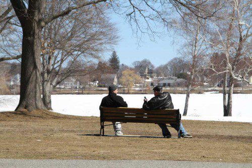 A BENCH IN HALL PARK is as good a place as any to take a break. (Donna Larsson Photo)