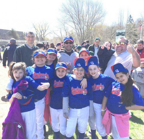 THE KANSAS JAYHAWKS are playing in the Minor League this season, coached by Michael Payne, Jay Larrow and Jeff Carter. Everyone on the team is looking toward to a fun season, which began with last weekend’s Little League parade. (Suzanne Payne Photo)