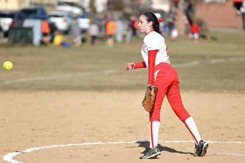 THE MELROSE Lady Raider softball team is ready to start their season. On Saturday they will play Malden at Pine Banks and on Tuesday their league opener is scheduled against Wincheser. Pictured is hurler Alex McGuire. (file photo) 