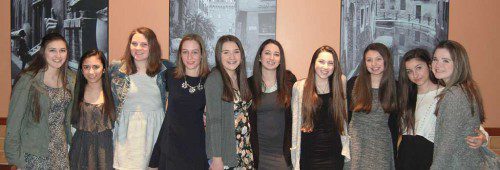 THE WHMS girls’ gymnastics team recently held its award banquet and honored the 2015 season. From left to right are Olivia Kostopoulos, Mia Romano (MVG-Most Valuable Gymnast), Mary Gerace (Unsung Hero), Abby Harrington (Coaches’ Award), Kathryn Noble, Alyssa Corso, Samantha Salamone, Lizzy Finn, Maliea DiPietro and Alyssa Vacca (Most Improved).