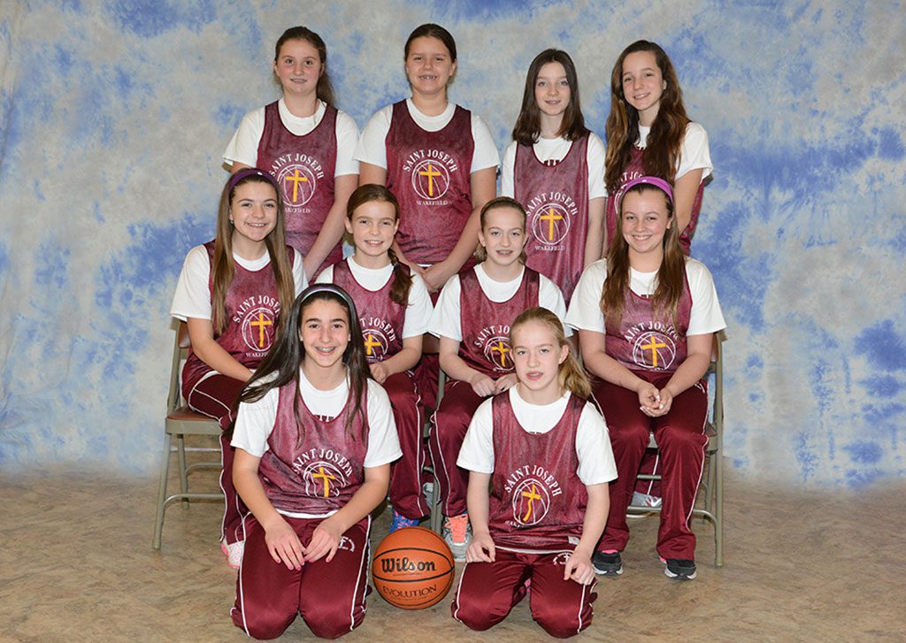 THE St. Joseph School seventh grade girls’ white basketball team enjoyed a terrific season participating in the Middlesex Catholic Elementary Schools Basketball League. Coaches for the team were Dave DeSimone and Chris Collyer. The players (kneeling are Katherine DeSimone and Allison Collyer. The players sitting are Talia Bridgham, Margaret Campbell, Shannon Collyer and Lauren Payne. The players standing are Emily Mogan, Elisabeth Nordeen, Megan Larrow and Maria Gorman.