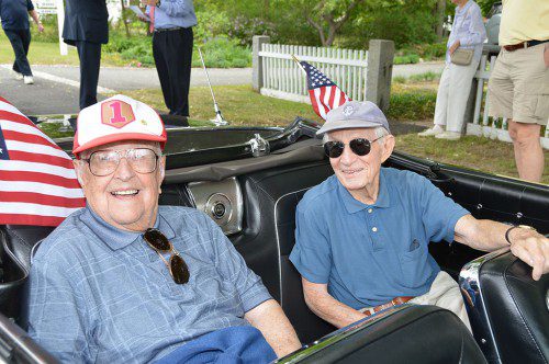 WORLD WAR II VETERANS Gordon Ivester and Don Hyer and other veterans from "The Greatest Generation" were honorary parade marshals on Memorial Day. (Bob Turosz Photo)