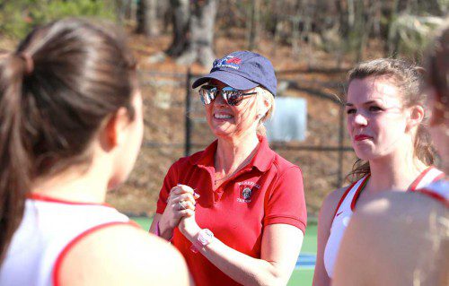 HEAD COACH Kathy O’Maley has seen the girls’ tennis team clinch its second straight tournament berth and third in her nine years at WMHS. Wakefield blanked Wilmington, 5-0, yesterday to secure its postseason spot. (Donna Larsson File Photo)