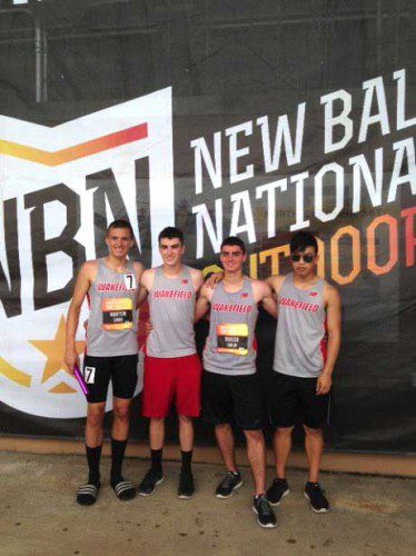 THE 4x200 relay team set a WMHS record with a time of 1:32.94 at the New Balance Track and Field Nationals. From left to right are Joe Hurton, Cam Yasi, Kevin Russo and Eric Chi.