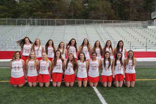 THE WMHS girls lacrosse team clinched a state tournament berth for only the third time in the program’s history. The players on the team included Gabby Raffale, Gianna Tringale, Julianne Bourque, Maddie Collins, Isa Cusack, Kaitlyn Foley, Cathy Francis, Maddie Guay, Meaghan Kerrigan, Erin Lucey, Erin Murphy, Bianca Passacantilli, Nicole Pecjo, Jessica Vinciguerra, Mikayla White, Kelsey Czarnota, Emily Ryan, Brianna Smith, and Julia Brown. The head coach was Cara Luca and she was assisted by Alyssa Marchant and JV coach Meghan O’Connell. (Donna Larsson Photo)
