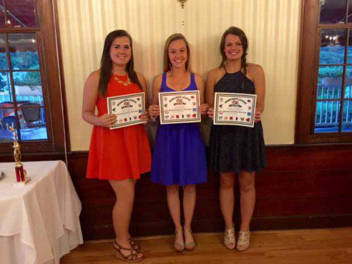 THE WARRIORS had three Middlesex League Freedom division All-Stars in girls’ tennis and they received their certificates at the team banquet on Tuesday night. From left to right are Abby Chapman, Grace Hurley and Meghan Chapman.