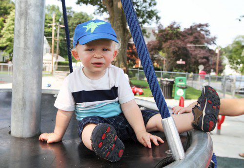 THIS 16-MONTH-OLD BOY cools down on a hot summer day at the Common. (Donna Larsson Photo)