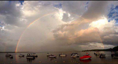 THERESA FALLON took this photograph of a rainbow over Lake Ossipee in Ossipee, NH. 