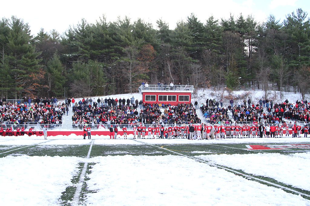 THE WMHS and Melrose High football teams played three times a year ago with the third meeting being the day after Thanksgiving due to snow. Due to a scheduling change instituted by the Middlesex League athletic directors and principals, the two rivals will play their M.L. Freedom division game on Thanksgiving again. (Donna Larsson File Photo)