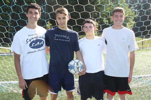 THE BOYS’ SOCCER TEAM will be led by senior captains, from left, Nick Colucci, Kuba Jablonka, Tom Anastasi and Zach Bisconti this fall. (Dan Tomasello Photo)