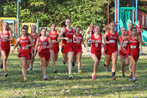 THE MELROSE Lady Raider cross country team beat Reading for a 1-0 start to the season. (Donna Larsson photo)
