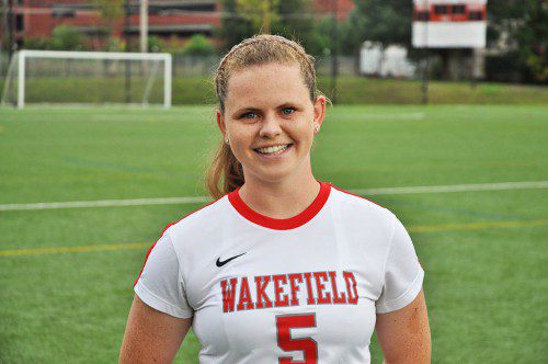 FARRELL MASONRY would like to congratulate Emma Hickey for being named Wakefield Memorial High School Varsity Girls' Soccer Player of the Week. Emma is a junior keeper with one year of varsity experience. Emma emerged in last week's games as a confident leader of the team in the net. Wakefield was able to stay in the Bishop Fenwick game strongly as a result of Emma making multiple saves from the strong-footed opponent. Her decision-making skills have greatly developed as has her awareness of angles and depth. She is a formidable force coming off her line to challenge for a loose ball or challenge a breakaway from the opposing team. Emma will certainly continue to play a major role on her team with her voice, fearlessness and devotion to improvement.