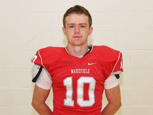 SENIOR QB/DB Ned Buckley was named the Daily Item Football Player of the Week for his effort in Wakefield's non-league game against Abington last Friday night in Abington. Buckley returned an interception 79 yards for Wakefield's lone TD of the game. At QB, Buckley completed five of seven passes for 43 yards and rushed for 12 yards. (Donna Larsson Photo)