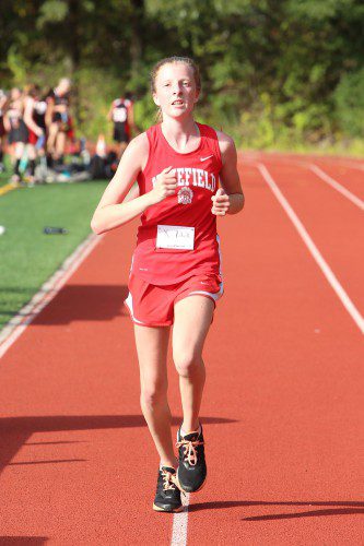 JORDAN STACKHOUSE, a junior, ran a terrific race yesterday at the Beasley Course and clocked in at 20:35 for second place. She improved her time by 53 seconds at Beasley. (Donna Larsson Photo)