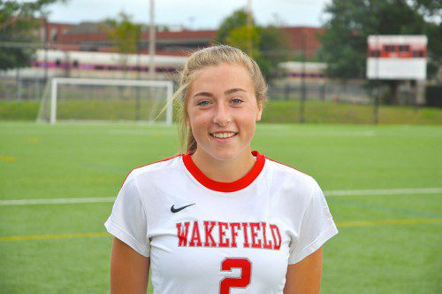 SAKURA RESTAURANT would like to congratulate Allee Purcell for being named Wakefield Memorial High School Varsity Girls' Soccer Player of the Week. Allee is a sophomore who is in her first year on varsity. Due to a number of injuries to the defensive line of the team, Allee was called on to move from an outside offensive position to a center-defender. While Allee had been serving as the starting left-midfielder, she was chosen to make this move to the back-line for the Wilmington and Melrose games. Her speed, endurance, tackling skills, strong clears, and long balls made her the clear choice. She never demonstrated reluctance to help her team where we needed it most, even though that meant playing a position completely new to her. Being a young player, she continues to accelerate her communication with her teammates around her. In these two most recent games, Allee showed the perseverance necessary to be a defender by never giving up on a play and always racing to win the ball back from her opponent. Her kicks off dead balls are lethal. She was a strong force in the backfield last week, helping her team to better find a groove offensively.