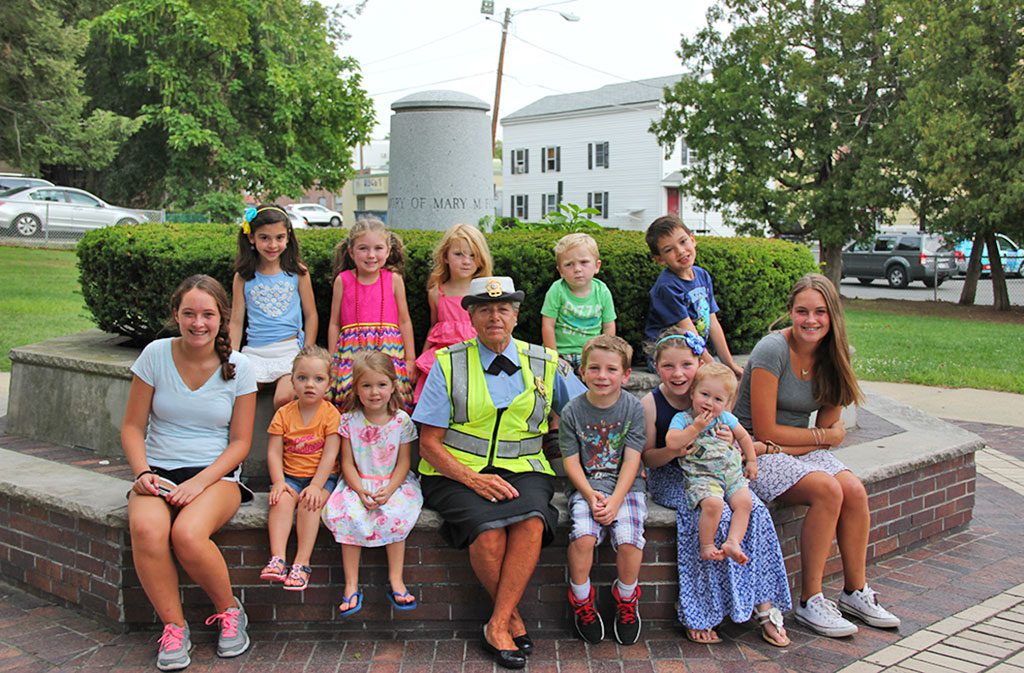 THE GREAT-GRANDCHILDREN of crossing guard Mary Foley distributed homemade Irish bread as a way to thank all the city’s crossing guards on the 30th anniversary of Mary’s tragic death Sept. 5. This was taken in Mary Foley Park. Back row: Amanda Ciulla, Emma Vrooman, Maive Turner, Brendan Turner, Tyler Bellandi. Front row: Courtney Borstel, Ashley Bellandi, Abby Vrooman, Mrs. Sandra Cronin, Ryan Turner, Maggie Turner, Nicholas Vrooman and Brooke Borstel.