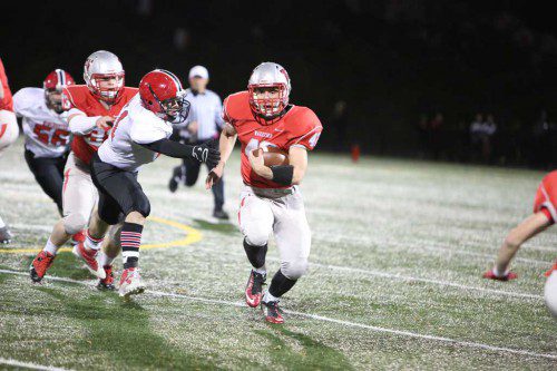 PAUL McGUNIGLE, a senior RB, gained 127 yards on 24 carries and scored a touchdown in Wakefield's 28-7 triumph over Winchester on Friday night at Landrigan Field. (Donna Larsson Photo)