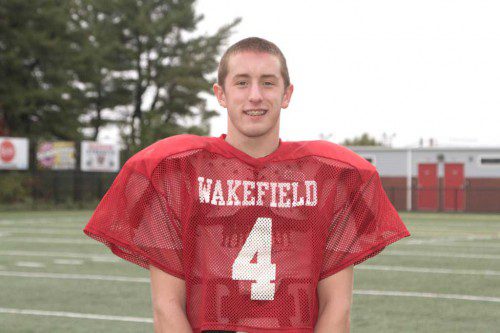 Junior WR/DB Alex McKenna was named the Daily Item Football Player of the Week for his effort against Watertown last Friday night at Landrigan Field. McKenna had three receptions for 102 yards with his 52 yard reception setting up Wakefield's first touchdown. The junior also had three kickoff returns for 52 yards. On defense, McKenna led the team in tackles with six. (Donna Larsson Photo)